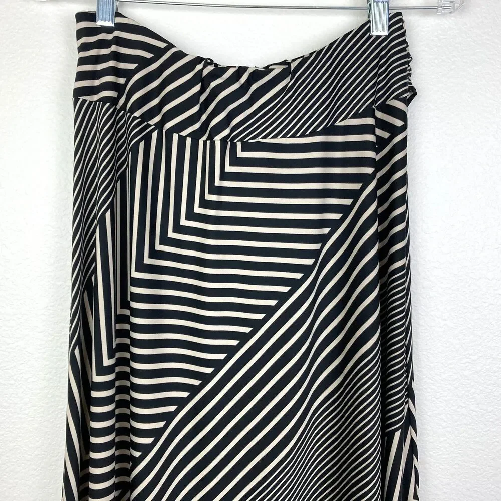 Robert Louis Women's A-Line Maxi Skirt Size M Tan Black Striped Faux Belt